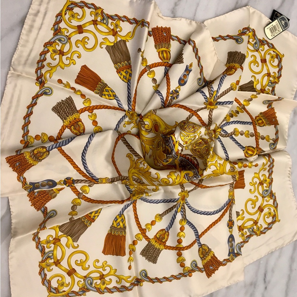NWT: Tie Rack Art of Silk scarf 33’x33”, 100% silk, colorful Tuscan pattern